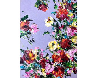 Flower Painting Floral Original Art Abstract Rose Wall Art Oil Textured Artwork Oil Impasto Red Roses painting Flower Abstract Art A4