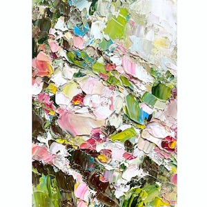 Rose Painting Abstract Flower Original Art Small Colorful Pink Floral Wall Art Palette Knife Impasto Oil Artwork Roses Textured Shabby Chic