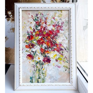 Poppy painting Flower original art red poppies Light White artwork Oil impasto textured Abstract Poppy Field small Birth Floral Framed