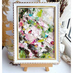 Rose Painting Abstract Flower Original Art Small Colorful Pink Floral Wall Art Palette Knife Impasto Oil Artwork Rose Textured Framed