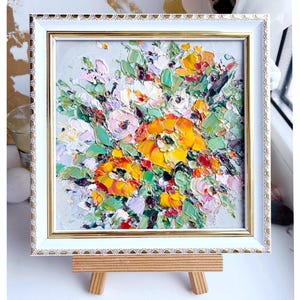 Floral Painting Abstract Flower Original Art Small Orange Poppy Artwork Oil Impasto Poppies Abstract Textured Colorful Meadow Wildflowers