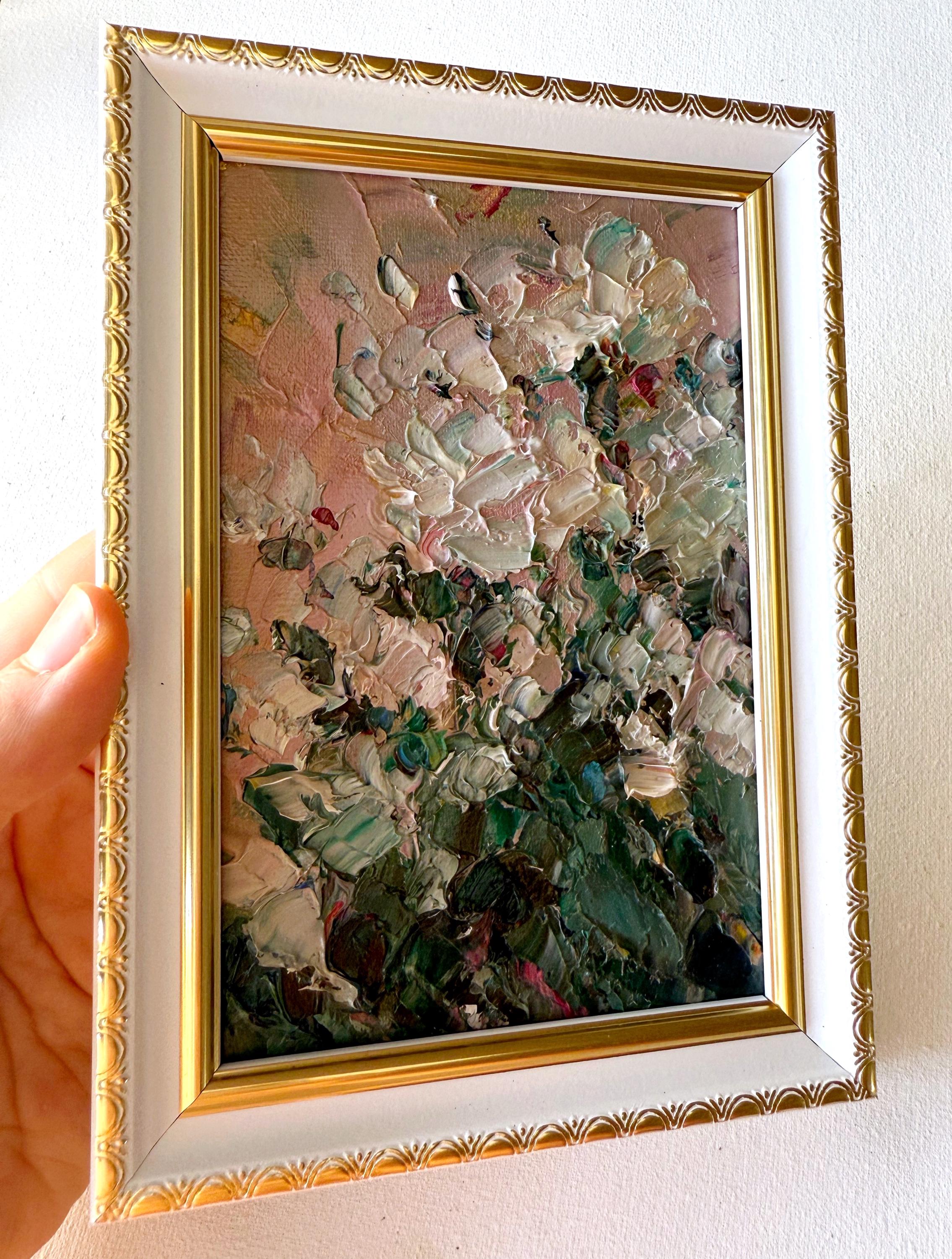 Impasto Floral Oil Painting: White Rose Bush, Small Abstract Art - Etsy