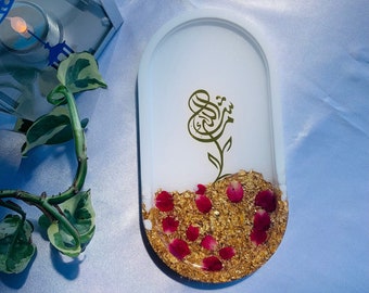MashaAllah Islamic tray gift set, Tasbeeh tray , Hijab pins trinket tray, resin oval tray, Ramadan gift, Eid gift, Islamic Mother’s Day gift