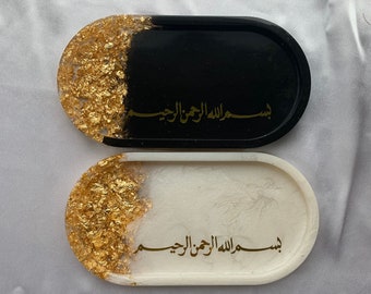 Bismillah Islamic tray, Tasbeeh tray, Hijab pins trinket tray, resin oval tray, Ramadan gift, Eid gift, Islamic Mother’s Day gift