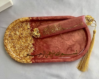 Bismillah Islamic tray gift set, Tasbeeh tray , Hijab pins trinket tray, resin oval tray, Ramadan gift, Eid gift, Islamic Mother’s Day gift