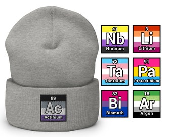 Pride Element Chemsitry Embroidered Cuffed Beanie Hat | Queer Rainbow LGBTQIA Gay Transgender Trans Pride