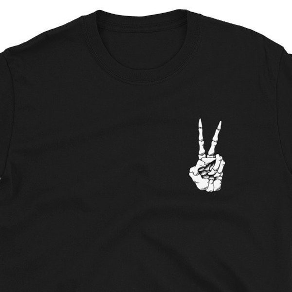 Peace Sign Skeleton Bone Hand Spooky Creepy Short-Sleeve Unisex T-ShirtT Shirt Tee Top