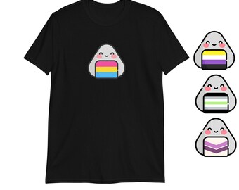 Onigiri Pride T-Shirt Tee Top | Gay Pansexual Enby Non Binary NB Agender LGBTQIA Queer Cute Kawaii Japanese Sushi Food Asian Japan