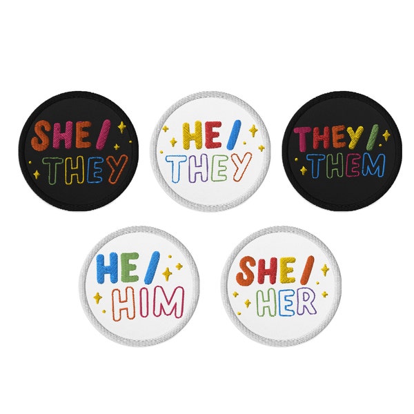 Rainbow Pronouns Large Embroidered Patch | Queer Rainbow LGBT Gay Transgender Trans Pride