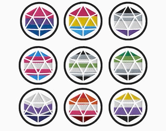 Roll With Pride d20 Polyhedral Dice Dungeons and Dragons Embroidered Patch | Lesbian Bisexual Transgender Ace LGBTQIA Queer