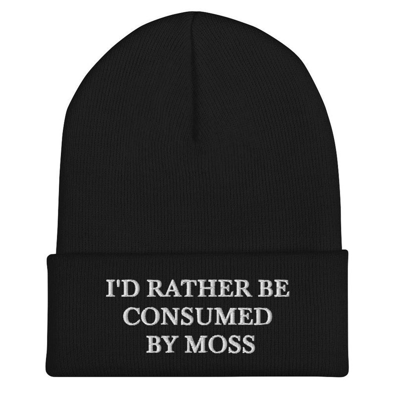 I'd Rather Be Consumed By Moss Embroidered Cuffed Beanie Hat | Cottagecore Spooky Bog Witch image 2