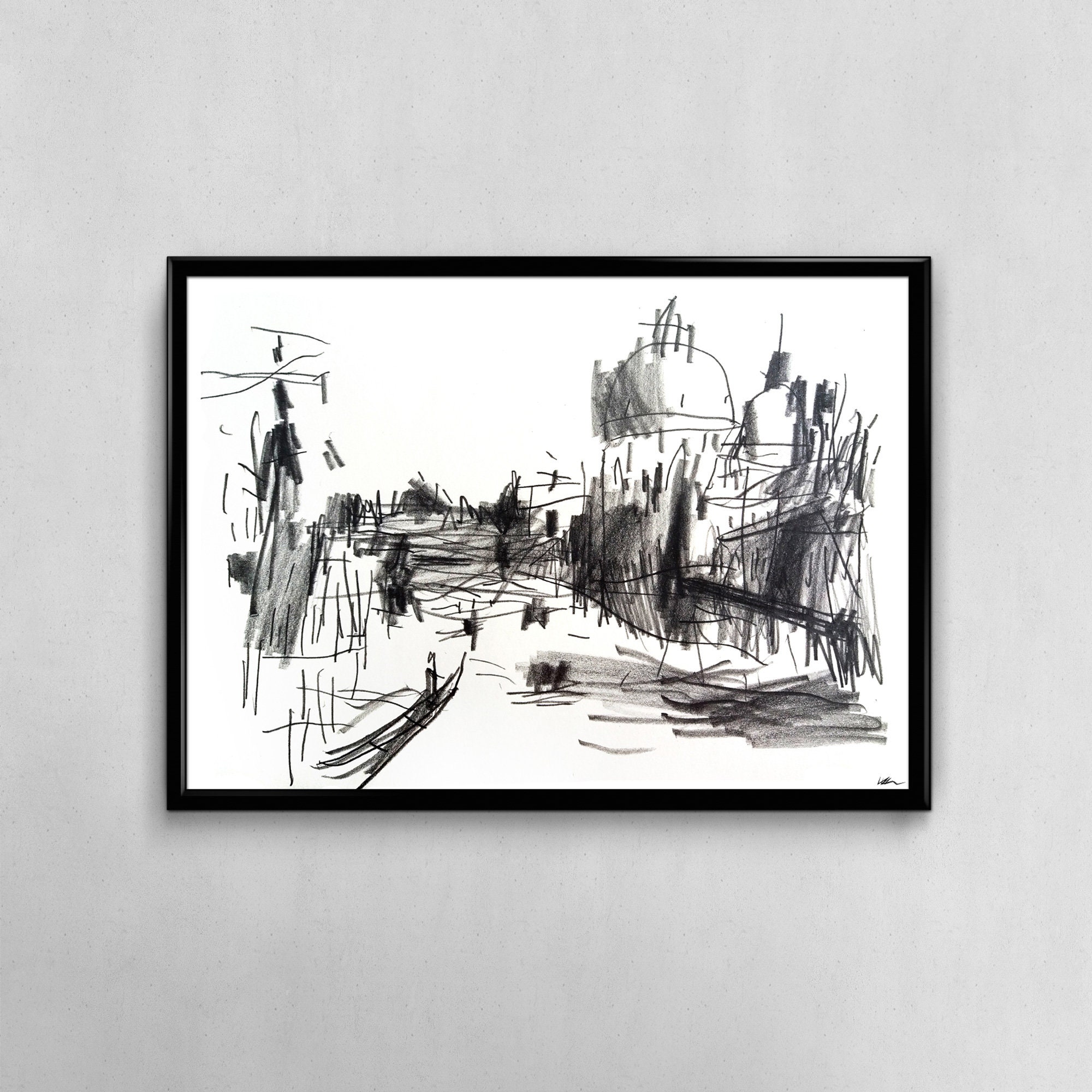 Drawing Venice. Black and White Art, Minimalist Poster, Modern Wall Art