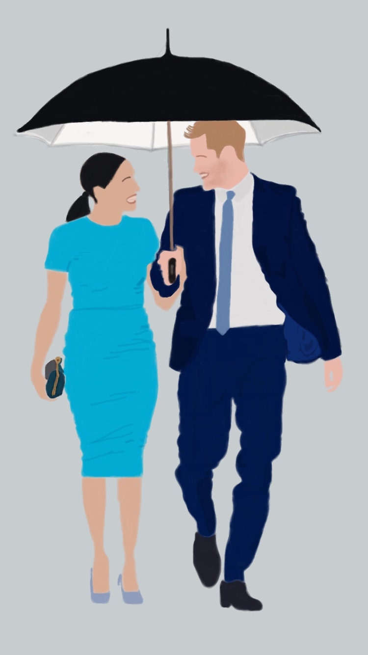 Meghan Markle and Prince Harry Iconic Umbrella Shot Minimalist Etsy