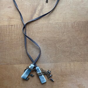 Gray Choker Necklace with Dangled Charms