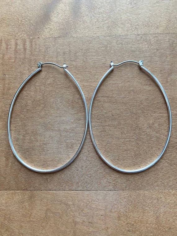 Large Oval Shaped Faux Silver Earrings