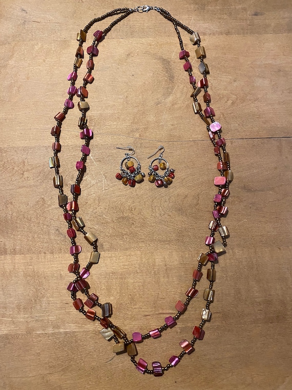Boho Chic Pink, Yellow & Gold Beaded Long Necklace
