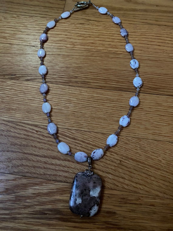 Beaded Purple Stone Pendant Necklace