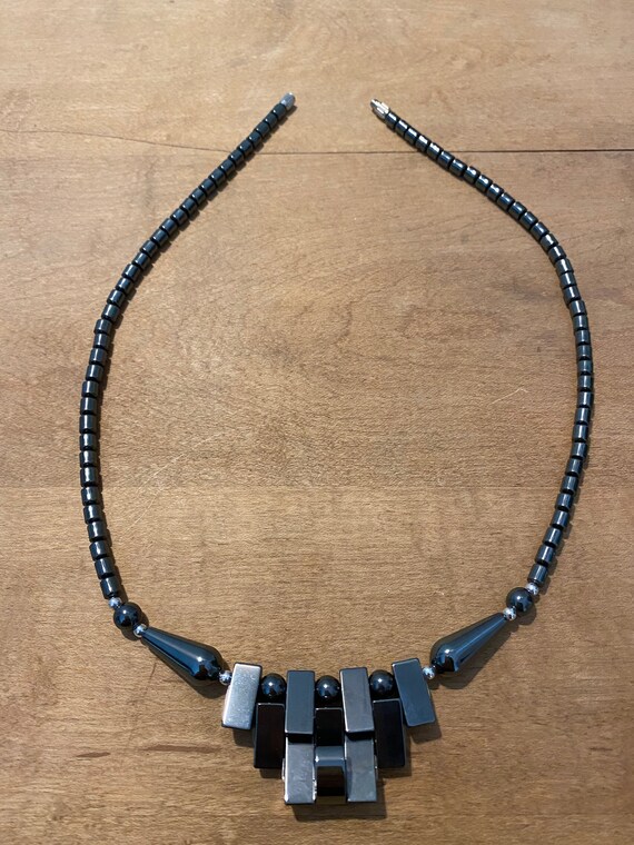 Graphite Colored Geometric Patterned Necklace - image 1
