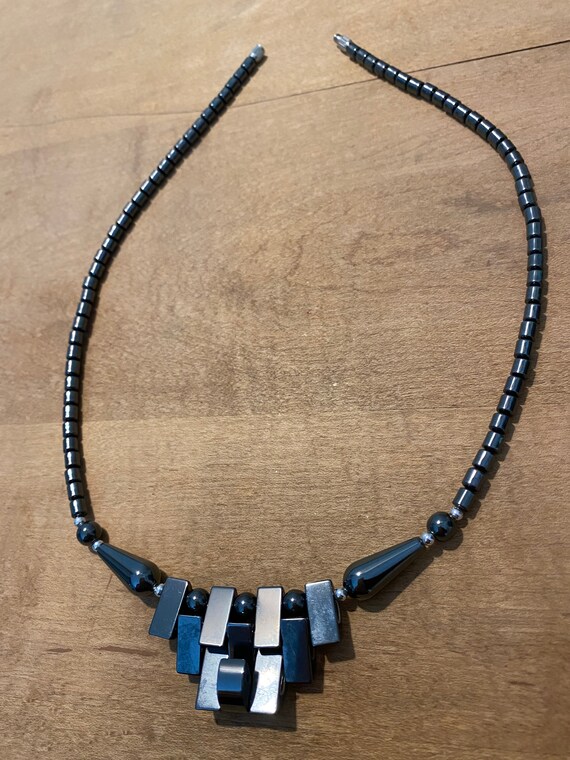 Graphite Colored Geometric Patterned Necklace - image 2