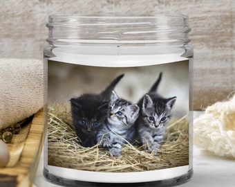 Cute Adorable Kitten Candle Three Adorable Kittens Playing in Hay Candle Cat Lover Candle Kitten Lover Candle Feline Candle Gift for Anyone