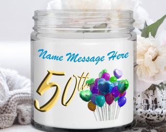 Personalized 50th Birthday/Anniversary with Bundle of Balloons Candle Gift for Anyone Candle Lover Gift Customized Candle