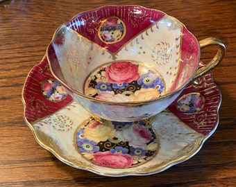 Vintage Japan Metasco Three-Footed Japanese Lusterware Iridescent Cup and Saucer