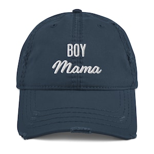 Boy Mama + custom name (back) Distressed Hat