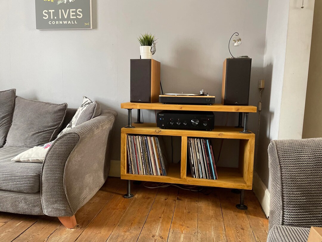 Industrial Record Player Stand Vinyl Storage Unit, TV Hi Fi Turntable