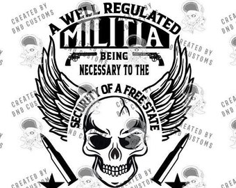 Militia Skull 2nd Amendment SVG eps digitaal ontwerp. Steun het tweede amendement svg