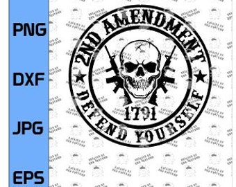 Verdedig jezelf Skull ver2, het is uw grondwettelijk recht 2e amendement digitaal bestand (svg, dxf, png, eps). Steun het tweede amendement