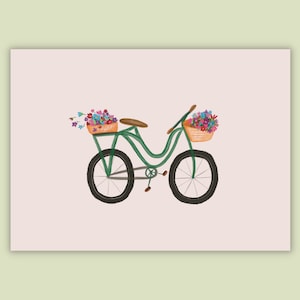 Tarjeta de felicitación Bicicleta de flores - Tarjeta de cumpleaños - Tarjeta de agradecimiento - Ilustración - Tarjeta de novia - Postal A6 - postal