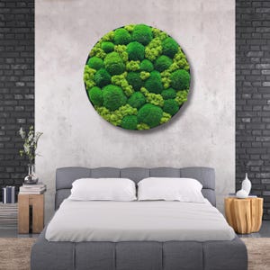 Round Moss Wall Art | Reindeer & Pillow Moss 3D Panel in Metal Frame | Minimalist Zero Maintenance Decor