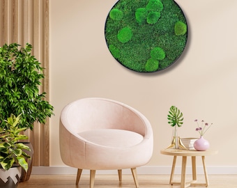 Preserved moss wall art, Round greenery wall hanging home decor, circle panel, preserved moss round frame, Preserved Moss Circle Decoration