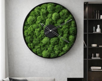 Large Metal Wall Clock, Metal moss clock, Preserved Moss Wall clock, Modern wall clock, Retro clock, Moss art, Eco friendly, Home Decor,