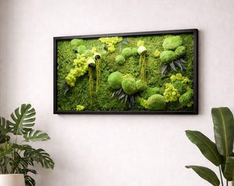 Moss Frame Wall Art | Forest-Inspired Zero-Care Wood Frame | Unique Housewarming Gift for Home & Office Decor