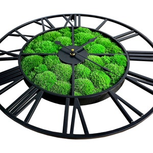 Large Wall Clock, Preserved Moss clock, Loft clock, Modern wall clock, Retro clock, Moss art, ball moss, Metal clock, Unique wall clock