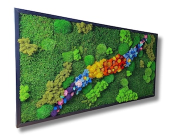 Rainbow Moss Wall Art & Dry Flowers Frame | Preserved Reindeer Moss Picture | Zero Maintenance LGBT Home Decor Gift
