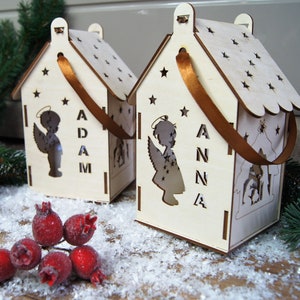 Lantern house, wooden lantern led, personalized lantern, Christmas lantern child name, Christmas lantern, advent lantern, Christmas decor