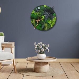 a painting with moss and plants stabilized in a metal frame. Metal wall art. Decoration for bathroom, spa. Picture for the bathroom. Green painting on moss walls. Moss art. a calming painting for the living room. decorations for the yoga room.