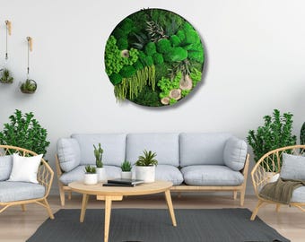 Round Moss Wall Art | Preserved Fern & Greenery Circle Frame | Real Plant Indoor Decor | No Maintenance Gift