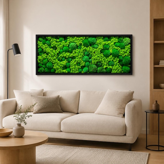 Ball Moss Wall Art 3D | Preserved Cushion Moss Frame | Zero Maintenance Greenery Panel | Unique Biophilic Decor