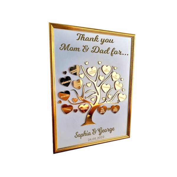 Gold silver wedding gift, Gift for Parents, 3D Golden Tree, Thank You Parent's Gift, Wedding Day Gifts , Parents of the Bride Gift,