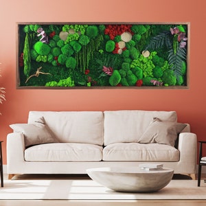 Moss frame, red reindeer moss, Moss wall art, preserved flower frame, Forest on your wall, Living moss decoration, Green wall art decor