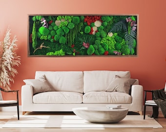 Moss frame, red reindeer moss, Moss wall art, preserved flower frame, Forest on your wall, Living moss decoration, Green wall art decor