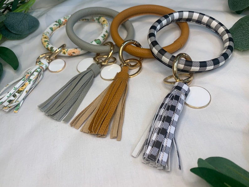 Key Ring Bangle Hand Sanitiser Holder Gingham Print Key Chain Bangle Bracelet Key Saver Key Holder Jewellery