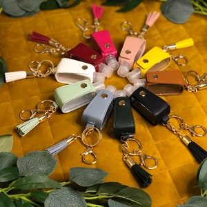 Hand sanitiser bottle with clip, Key Ring Hand Sanitiser, Lanyard Sanitiser Bottle, Hand sanitiser for Her, Faux leather tassel Key Chain
