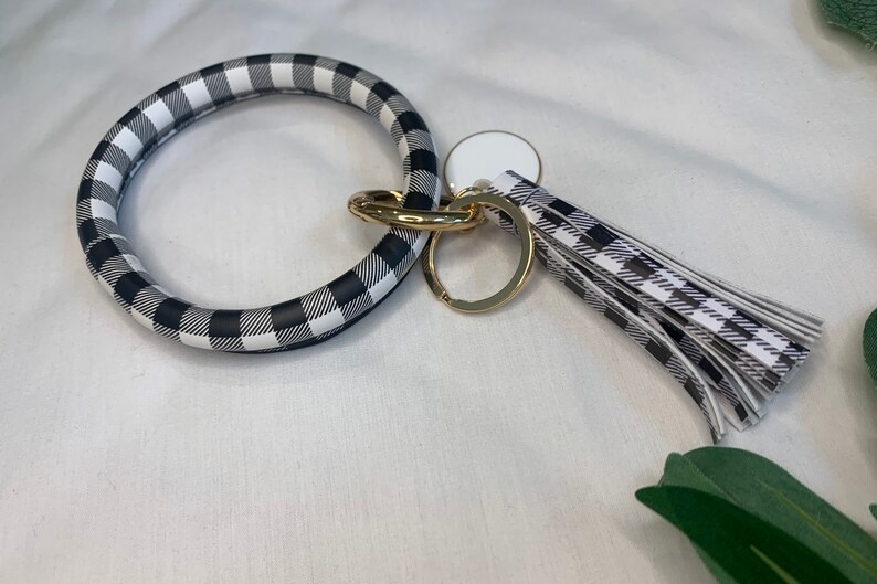 Key Ring Bangle Hand Sanitiser Holder Gingham Print Key Chain Bangle Bracelet Key Saver Key Holder Jewellery