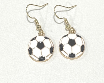 Gold Soccer Ball Dangle Earrings: Hypoallergenic Soccer Mom Jewelry