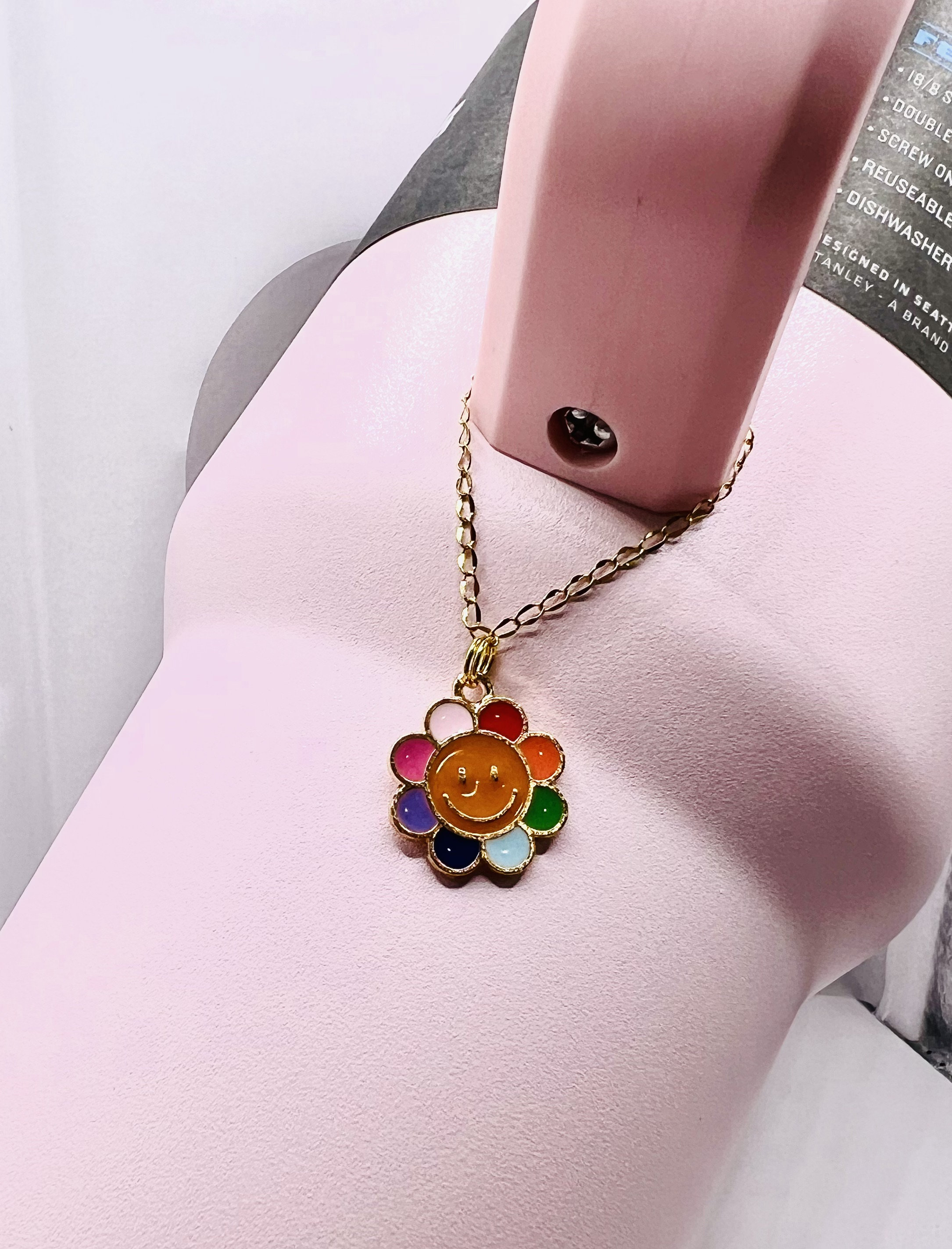 Rainbow Flower Smily Face Charm Stanley Tumbler Cup Handle Charm Accessories Gold BruMate Simply Modern Yeti SM S/M Accessory Starbucks
