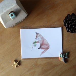Carte postale animaux des bois_Chat, renard, blaireau, raton laveur, spermophile, panda roux
